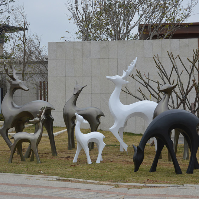 抽象仿銅鹿雕塑戶外園林景觀小品麋鹿玻璃鋼鹿花園廣場擺件梅花鹿